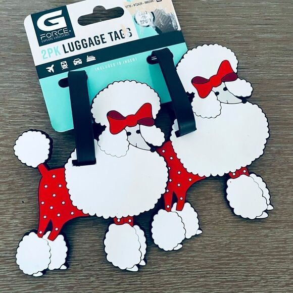 Poodle Dog Red Polka Dot Holiday Luggage ID Tags - Picture 1 of 2
